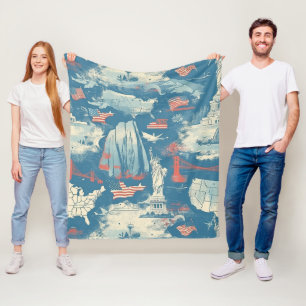 Vintage American Landmark Pattern (3) Fleece Blanket