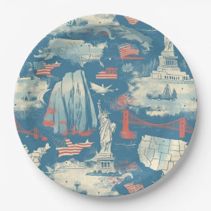 Vintage American Landmark Pattern (3) Paper Plates