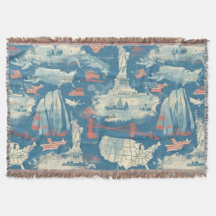 Vintage American Landmark Pattern (3) Throw Blanket