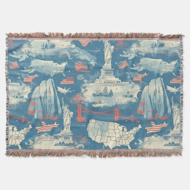 Vintage American Landmark Pattern (3) Throw Blanket (Front)