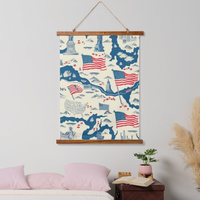 Vintage American Landmark Pattern (4) Hanging Tapestry (Bedroom)