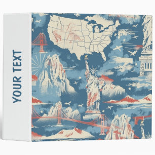 Vintage American Landmark Pattern – Liberty, USA 3 Ring Binder
