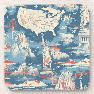 Vintage American Landmark Pattern – Liberty, USA Beverage Coaster