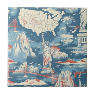 Vintage American Landmark Pattern – Liberty, USA  Ceramic Tile