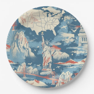 Vintage American Landmark Pattern – Liberty, USA  Paper Plates