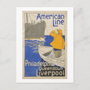 Vintage American Line Philadelphia Liverpool Ocean Postcard