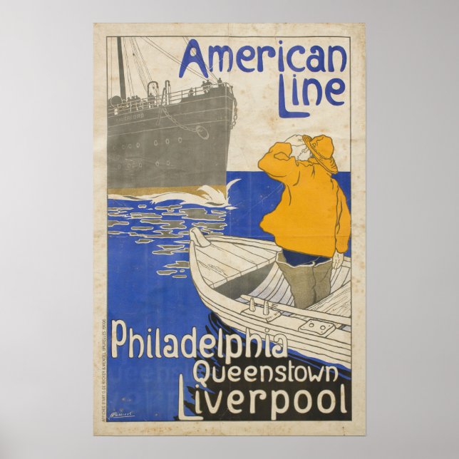 Vintage American Line Philadelphia Liverpool Ocean Poster (Front)