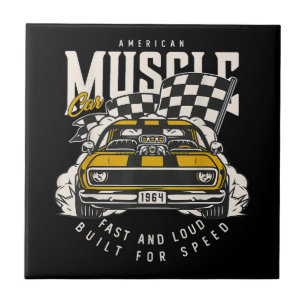 Vintage American Muscle Car Racing Flag Ceramic Tile