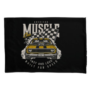 Vintage American Muscle Car Racing Flag Pillow Case