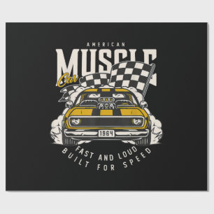 Vintage American Muscle Car Racing Flag Wrapping Paper