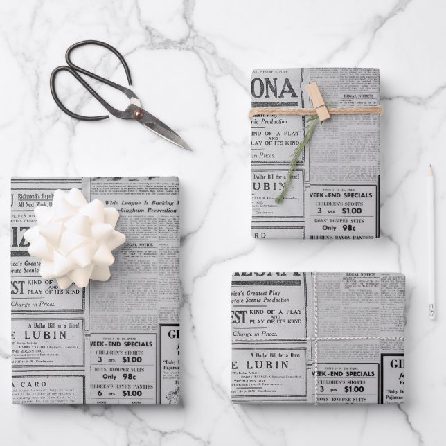 Vintage American Newspaper Antique Advertisement Wrapping Paper Sheets (Front)