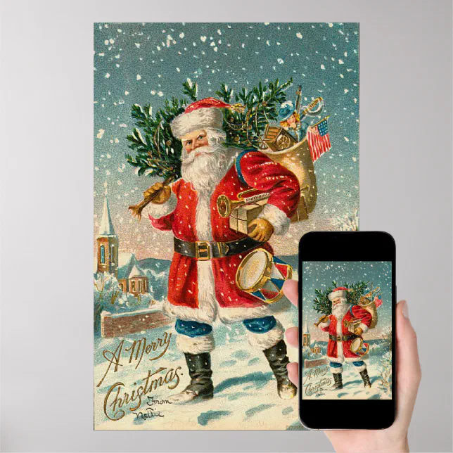 Vintage American Patriot Santa Poster | Zazzle