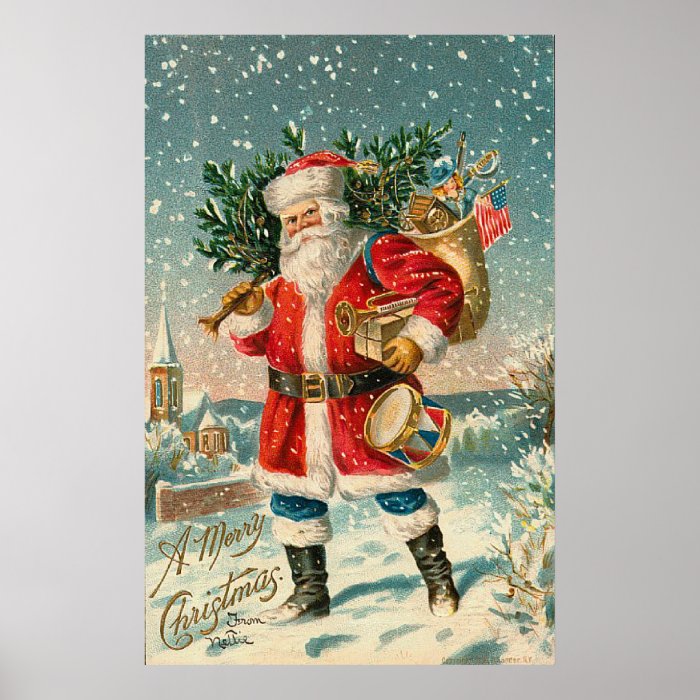 Vintage American Patriot Santa Poster