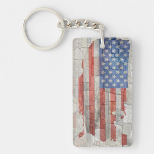 Vintage American Patriotic Map Flag On Wall Keychain