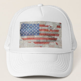 Vintage American Patriotic Map Flag On Wall Trucker Hat