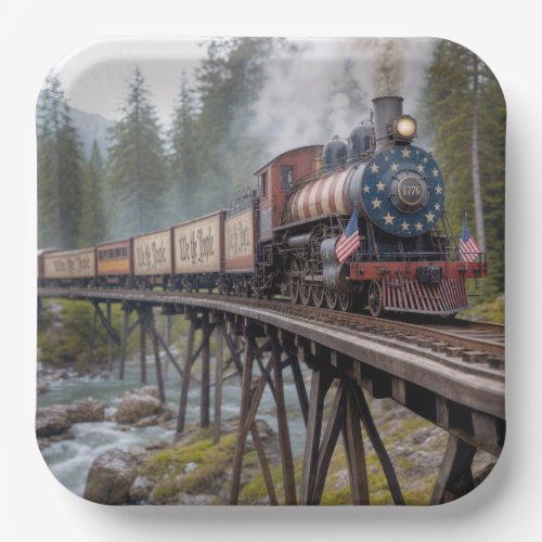 Vintage American Patriotic Train on a Trestle Paper Plates