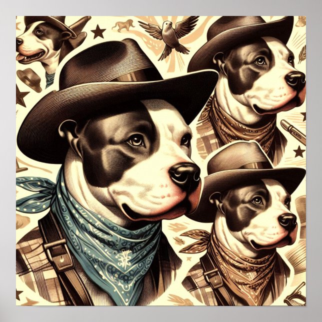 Vintage American Pit Bull Terrier Illustration Poster (Front)