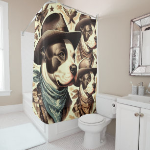 Vintage American Pit Bull Terrier Illustration Shower Curtain