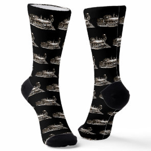 Vintage American Steam Train Locomotive on Black Socks