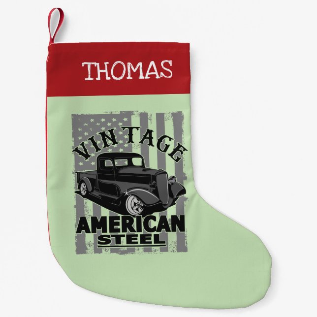 Vintage American Steel Classic Truck Small Christmas Stocking (Front)