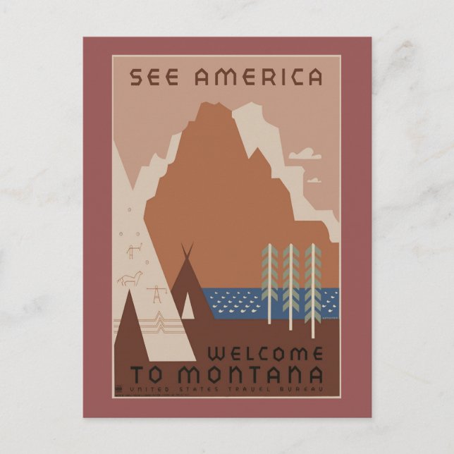 Vintage American Travel Poster Postcard (Front)