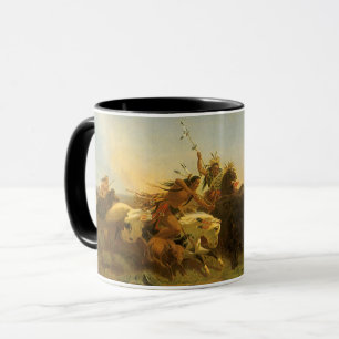 Vintage American West Art, Buffalo Hunt by Wimar Mug