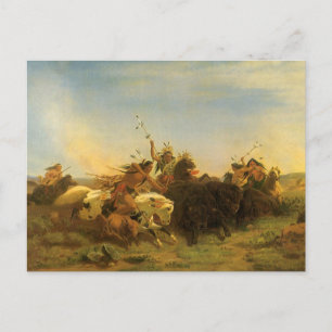 Vintage American West Art, Buffalo Hunt by Wimar Postcard
