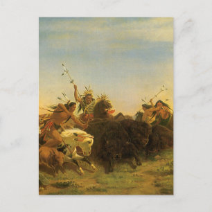 Vintage American West Art, Buffalo Hunt by Wimar Postcard