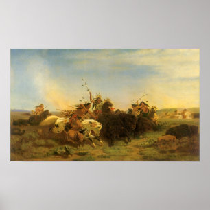 Vintage American West Art, Buffalo Hunt by Wimar Poster