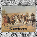 Vintage American West Cowboys, Western Fine Art Calendar<br><div class="desc">Vintage 12 month fine art American West Cowboy calendar, featuring many favorite, famous artists! January - Cowboys from the Bar Triangle (1904) by CM Russell February - The Stage Coach (1915) by John Edward Borein March - The Cowboy (1902) by Frederic Remington April - A Dash For Timber (1889) by...</div>