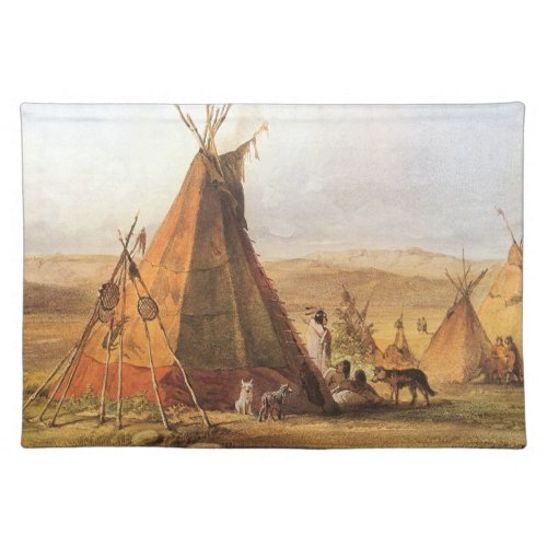 Vintage American West Teepees on Plain by Bodmer Cloth Placemat