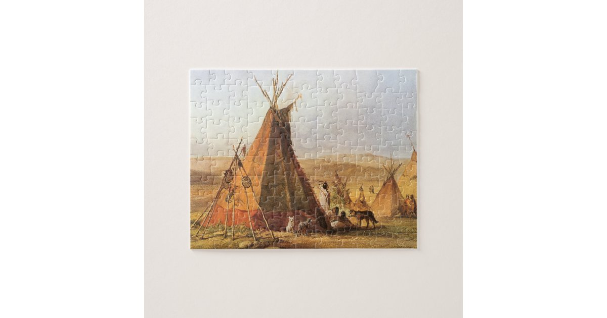 Vintage American West, Teepees on Plain by Bodmer Jigsaw Puzzle | Zazzle
