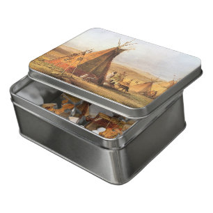 Vintage American West, Teepees on Plain by Bodmer Jigsaw Puzzle