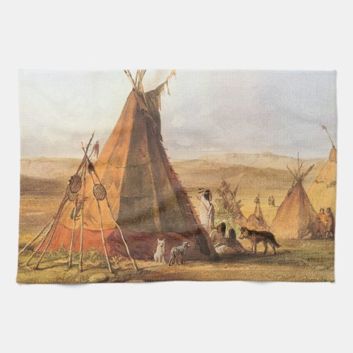 Vintage American West Teepees on Plain by Bodmer Kitchen Towel