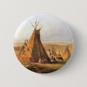 Vintage American West, Teepees on Plain by Bodmer Pinback Button