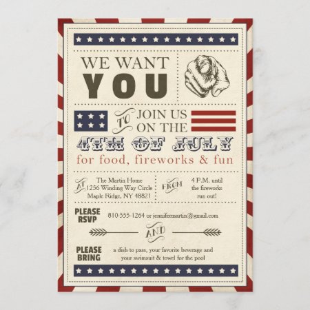 Vintage Americana 4th Of July Party Invitation