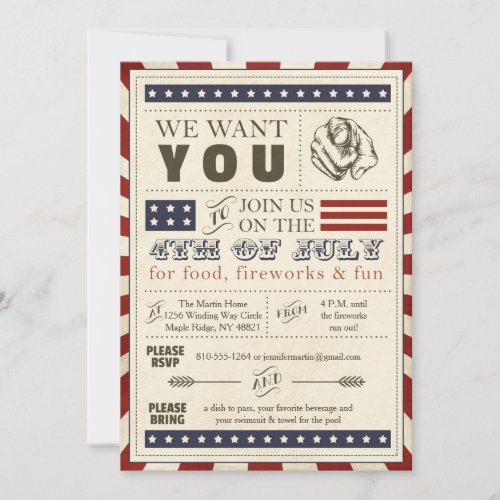 Vintage Americana 4th of July Party Invitation