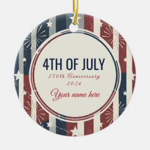 Vintage Americana 4th of July Patriotic Badge Ceramic Ornament