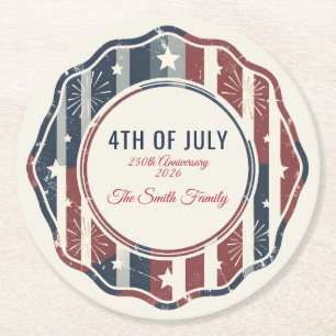 Vintage Americana 4th of July Patriotic Badge Round Paper Coaster