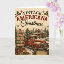 Vintage Americana Christmas Red Truck Holiday Card