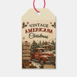 Vintage Americana Christmas Red Truck Holiday Card Gift Tags