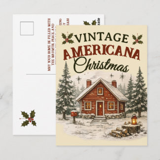 Vintage Americana Christmas Rustic Cabin Holiday Postcard