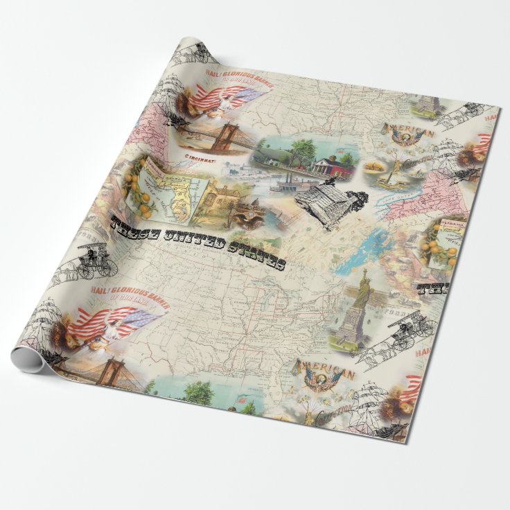 Vintage Americana Collage Wrapping Paper Zazzle