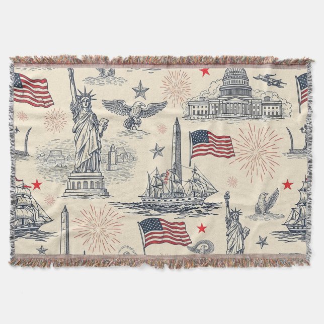 Vintage Americana Fireworks Scenic (2) Throw Blanket (Front)