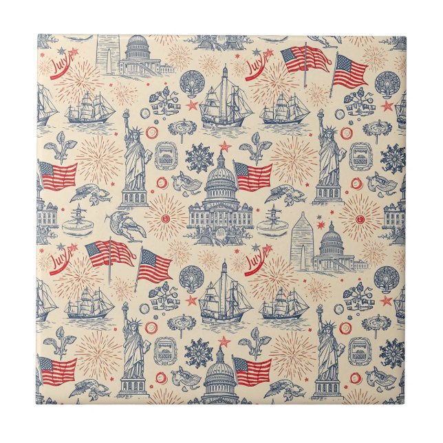 Vintage Americana Fireworks Scenic (3) Ceramic Tile (Front)