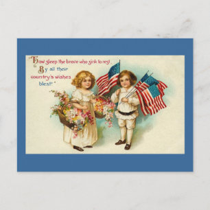 Vintage Americana Kids with Flags Postcard