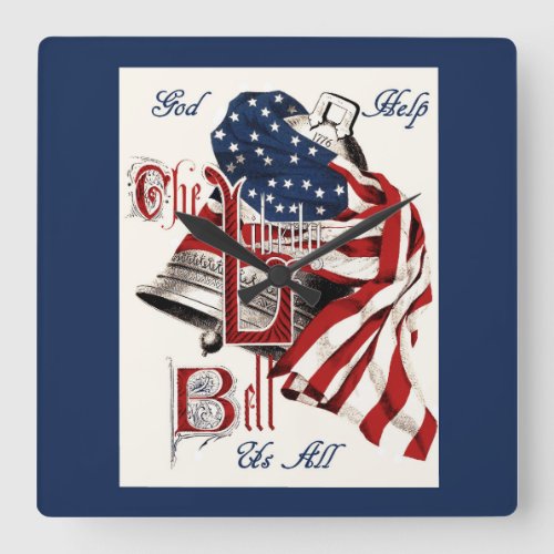 Vintage Americana Liberty Bell  US Flag Square Wall Clock