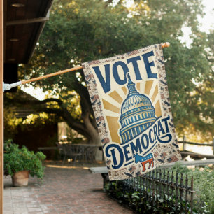 Vintage Americana Patriotic Folk Art Democrat Vote House Flag