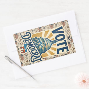 Vintage Americana Patriotic Folk Art Democrat Vote Rectangular Sticker