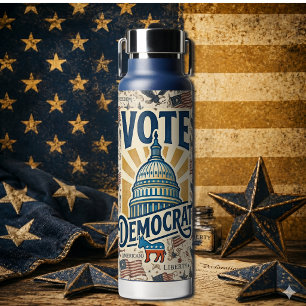 Vintage Americana Patriotic Folk Art Democrat Vote Water Bottle